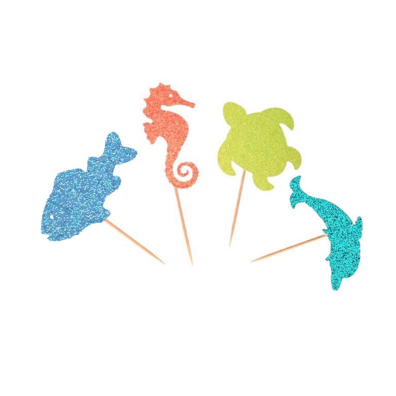 Assorted Sealife Cupcake Toppers- Seaturtle, Dolphin, Seahorse, Fish