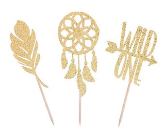 Wild One Party, Wild One Birthday, Wild One Cupcake Toppers, Feather, Boho Party, Boho Cupcake Toppers, Boho Toppers, Dream Catcher Toppers