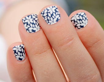 Navy Flower Kids Nail Wraps