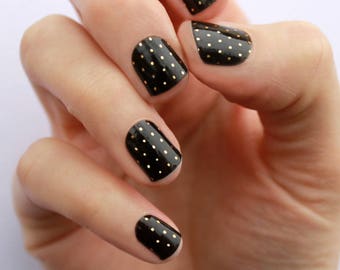 Black & Gold Swiss Dot Heat Activated Nail Wraps