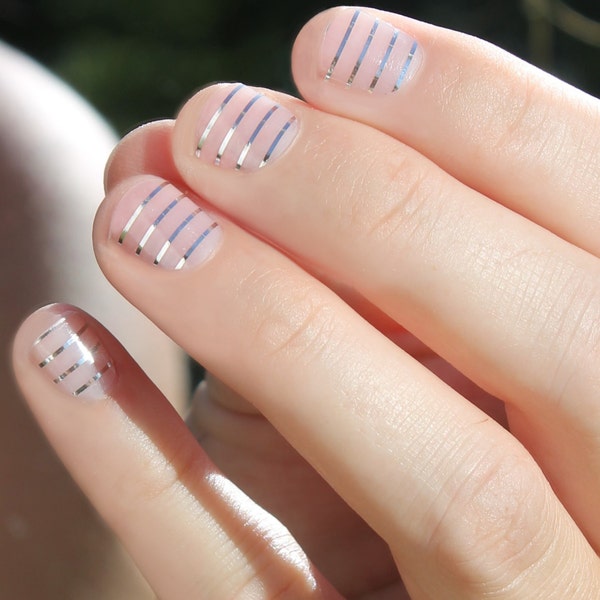 Silver Stripes Heat Activated Nail Wraps