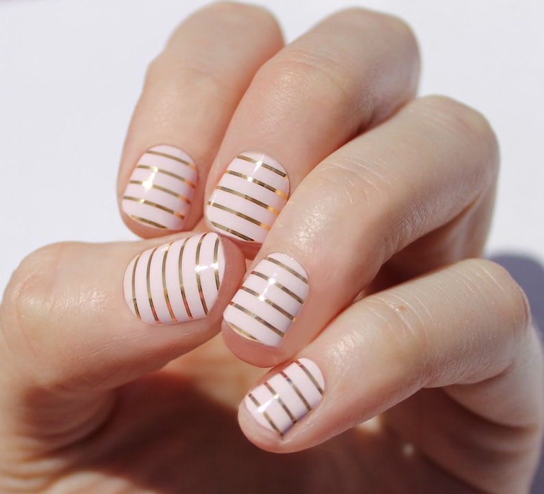 Whisper Pink Gold Stripe Nail Wraps Etsy Whisper Pink Gold Stripe Nail Wraps Etsy
