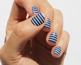 Navy & White Stripe Heat Activated Nail Wraps