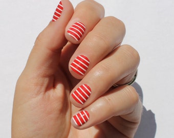 Red & White Stripe Heat Activated Nail Wraps