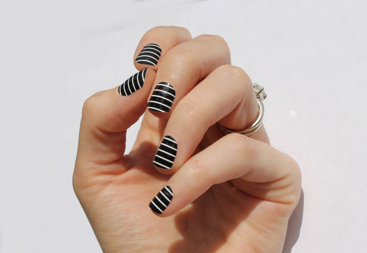 Black & White Stripe Heat Activated Nail Wraps - Etsy