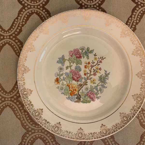 Vintage Sheffield Center Floral Design Gold Rim Accents Design Dinner Plate