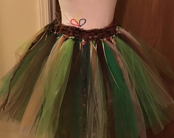Wood Nymph, Swamp Princess, Fairy Skirt, Tutu, Crochet Waist, Worsted yarn, Tulle, Forest Camo Colors