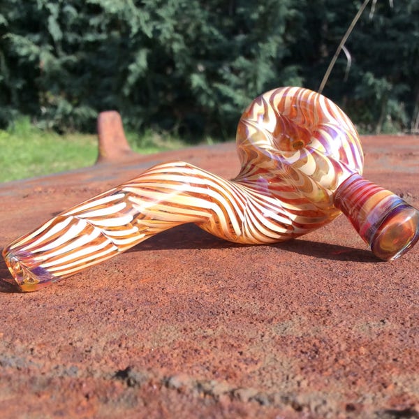 Sherlock Glass Smoking Pipe // Hand Blown // Heady Glass // Amber // Silver // Sand // Desert Weave // Signed