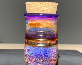 Hand Blown Glass Jar with Cork, Silver Purple, Electrum and Royal Jelly Fade, Jappeglass