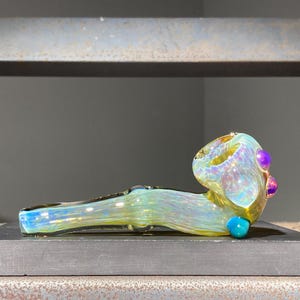 Zilveren zeewierkleurige Sherlock zakpijp van extra dik glas / Zilver, blauw, groen en paars verloop / Aqua / Koninginnengelei / JappeGlass