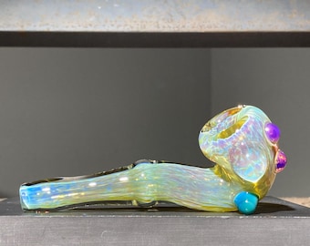 Silver Seaweed Color Change Pocket Sherlock Extra Thick Glass Pipe / Silver Blue Green and Purple Fade / Aqua / Royal Jelly / JappeGlass