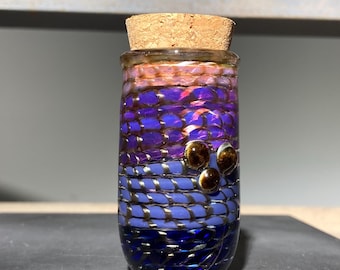 Blown Glass Jar with Cork, Cane Worked Heady Purple Fade with Electrum, JappeGlass