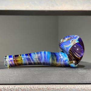 MICRO Pocket Sherlock Glass Pipe One Hitter: Pure Blue Amber Purple, JappeGlass (3.25&quot;)