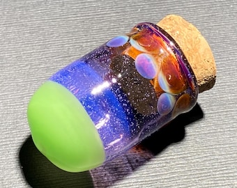 Hand Blown Glass Jar, Small Artisan Bottle, Purple Lollipop, Pink Slyme, Neon Green, JappeGlass
