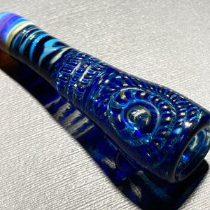 Electric Blues Chillum Glass Pipe 4&quot; / Large Chillums / Full Cane Worked Chillum / Metallic Gold and Silver Aqua Blue Sparkle / JappeGlass