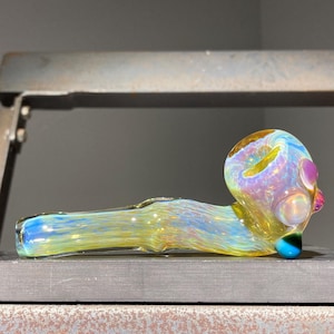 Silver Seaweed Color Change Pocket Sherlock Extra Thick Glass Pipe / Silver Blue Green and Purple Fade / Aqua / Royal Jelly / JappeGlass