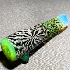 Chillum Glass Pipe One Hitter / Unique Chillum Pipes / Heady Chillum / Black & White Slyme Neon Blend / Ghost / Spun Cane / JappeGlass