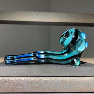 Sherlock Glass Pipe / Heady Sherlocks Opal Pipe / Electric Black Aqua Fade to Silver Black and White / Metallic Sparkle / JappeGlass