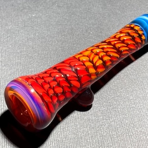 Chillum Glass Pipe / Heat Fade / Lava and Cherry Fire Cane Blend / Jackpot Full Sparkle / Fade to Black / Amber Purple / JappeGlass