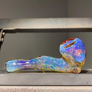 Opaline Fade Pocket Sherlock Extra Thick Glass Pipe / Color Change Pipe Crushed Alien Tech Amber Purple and Silver Unobtainium / JappeGlass