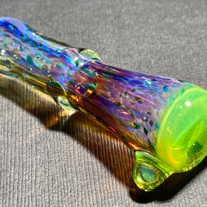 Slyme Opaline Chillum Glass Pipe One Hitter // Color Change Pipe Crushed Alien Tech // Silver Unobtainium & Double Amber Purple / JappeGlass