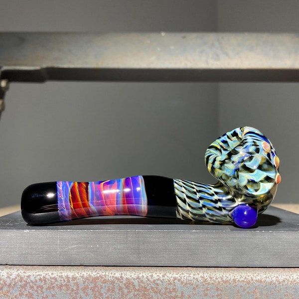 Compact Sherlock Glass Pipe 4.5" / Butterscotch and Amber Purple Fade / Onyx / Pure Color and Spun Cane Heady Layers / Jappeglass