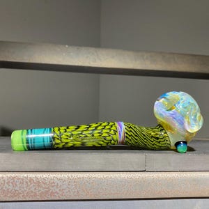 Golden Timber Green Cane Sherlock Glass Pipe / Large Sherlock Pipes / Cane Worked Green Earth Tones / Jackpot Gold Sparkle/ JappeGlass