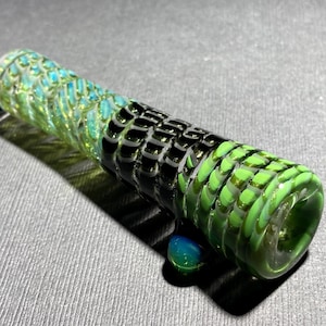 Camo Green Fade Chillum Glass Pipe One Hitter / Chillum Pipes / 3-Section Camoflauge Cane / Sparkle / Spun Cane Heady Layers / JappeGlass