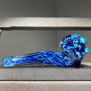 Silver Dark Blue Chameleon Pocket Sherlock Extra Thick Glass Pipe / Unique Glass Pipes  / Earth Tones / Silver Aqua Blue Green / JappeGlass