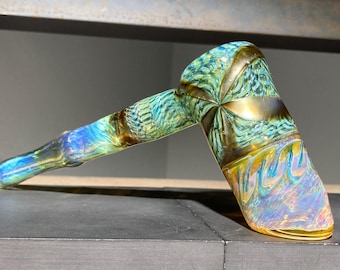 Golden Green Fade Hammer Glass Pipe, Color Change Artisan Pipes, Metallic Layers, JappeGlass