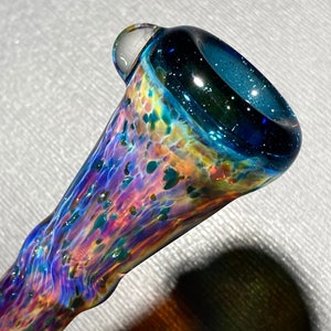 Blue Stardust Opaline (Large) Chillum Glass Pipe // Thick Color Change Pipe Crushed Alien Tech // Unobtainium & Amber Purple / JappeGlass