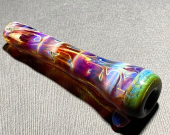 Europa Star and Double Amber Purple Fume Splash Chillum Glass Pipe // Earth Tone Fade Color Change Pipe // Sparkle // JappeGlass