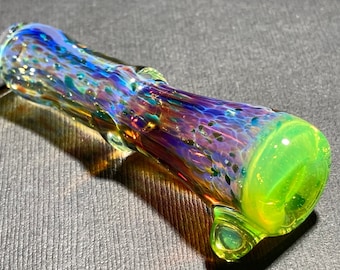 Slyme Opaline Chillum Glass Pipe One Hitter // Color Change Pipe Crushed Alien Tech // Silver Unobtainium & Double Amber Purple / JappeGlass