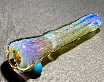 Pipa in vetro iridescente Chillum con alghe argentate, extra spessa, per un solo colpo // Pipa che cambia colore, argento, blu, verde e viola // JappeGlass