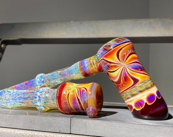 Hammer and Chillum Glass Pipe Set / Layered Earth Tone Sunset Fade Color Change Pipes / Silver Opaline Sparkle / Glass Art / JappeGlass