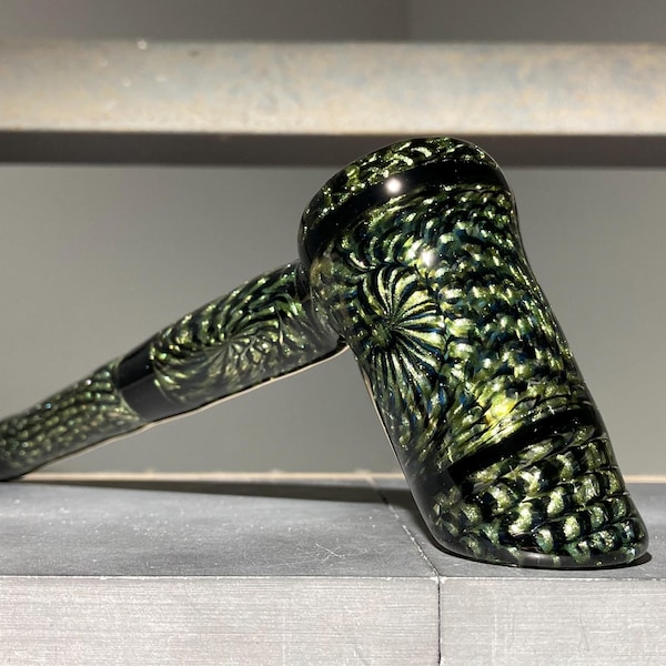 Black Gold Hammer Glass Pipe, Full Cane Worked Large Artisan Pipes, Multi Layer Jackpot and Galaxy Black Sparkle, Hand Blown, JappeGlass