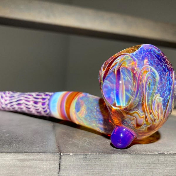 Sherlock Glass Pipe 6" / Color Change Pipe Electric Royal Jelly & Star White / Unobtainium Sparkle / Double Amber Purple Ghost / JappeGlass