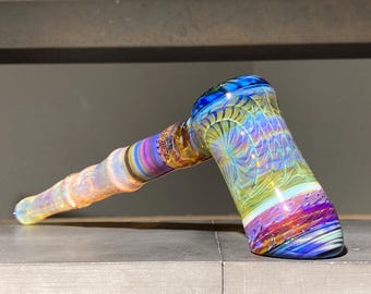 Hammer Glaspfeife / Große Farbwechsel Pfeife 20 cm / silbrig irisierendes verblassendes Glas / Glashammer in Jappeglas