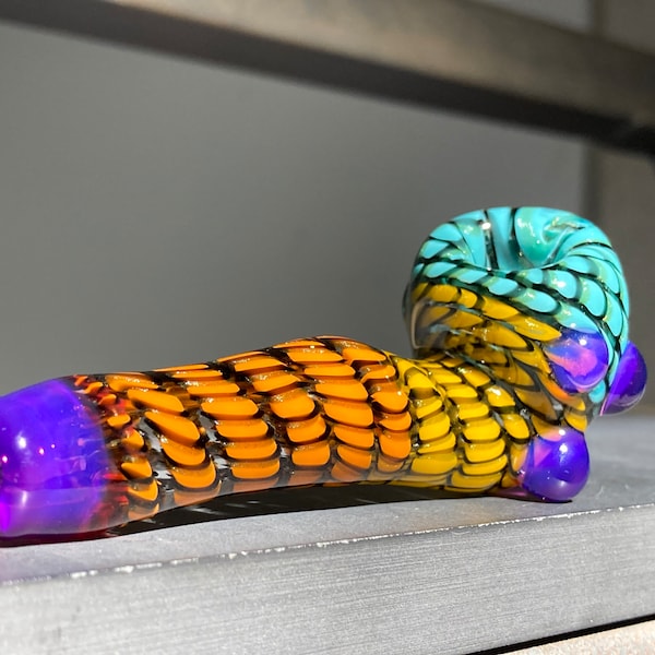 MINI Sherlock Glass Pipe One Hitter, Cane Worked Heady Fade, Royal Jelly Accents, JG