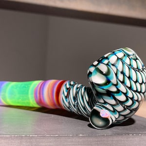 Neon Black & White Fade Thick Pocket Sherlock Glass Pipe with Opal // Pink Slyme // Slyme // AP /  Silver Unobtainium // JappeGlass