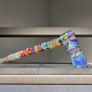 Hammer Glaspfeife XL / Long Dry Hammer 11 &quot;/ Farbwechsel Pfeife Earth Tone Fade / Zeremonienpfeife / Cane Worked Multi Layered / JappeGlass
