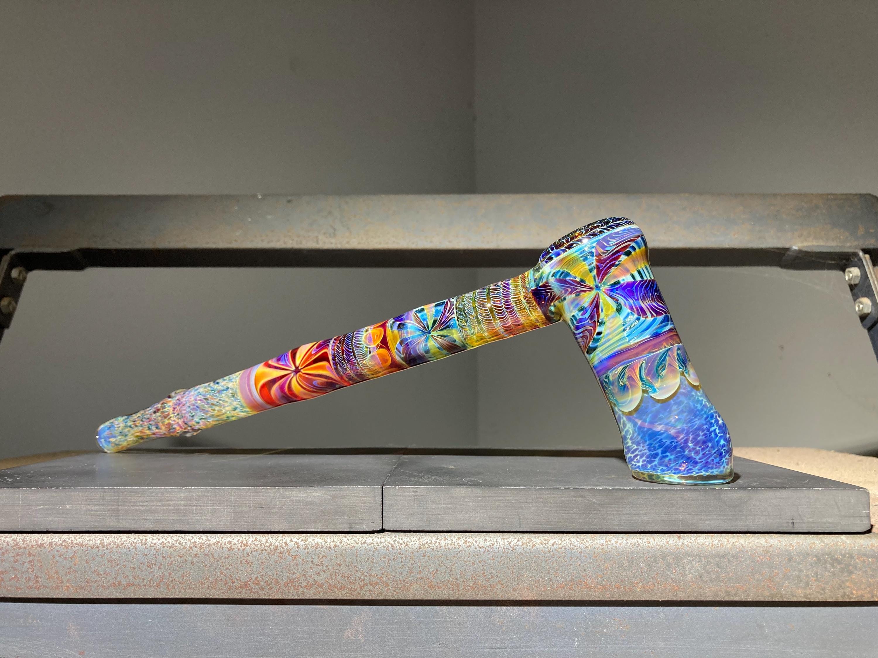 Hammer Glaspfeife XL / Long Dry Hammer 11 "/ Farbwechsel Pfeife Earth Tone Fade / Zeremonienpfeife / Cane Worked Multi Layered / JappeGlass
