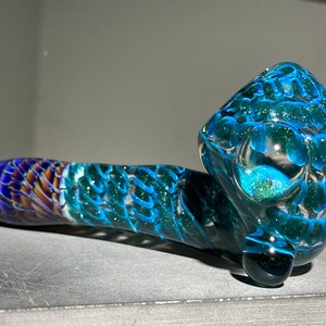 MINI Sapphire Night Pocket Sherlock Glass Pipe One Hitter // Full Sparkle Sapphire // Silver Unobtainium // Blue Amber Purple // JappeGlass