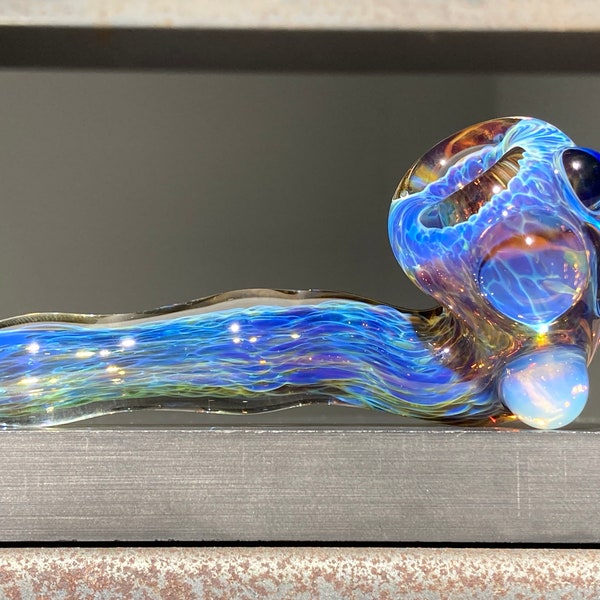 Ice Blue Iridescent Small Pocket Sherlock Glass Pipe // Silver Purple Blue Fade Color Change Pipe // Moonstone / Heady Sherlock / JappeGlass