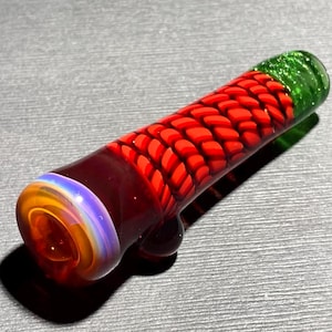 Cherry Fire Chillum Glass Pipe One Hitter / Heady Pipes / Cherry Heat Cane Blend / Dark Garnet / Amber Purple / Green Stardust / JappeGlass