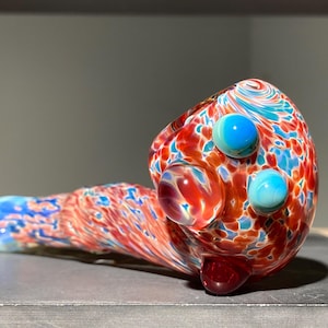 Silver Red Chameleon Pocket Sherlock Extra Thick Glass Pipe / Unique Glass Pipes  / Red Earth Tones / Silver Aqua Blue Green / JappeGlass