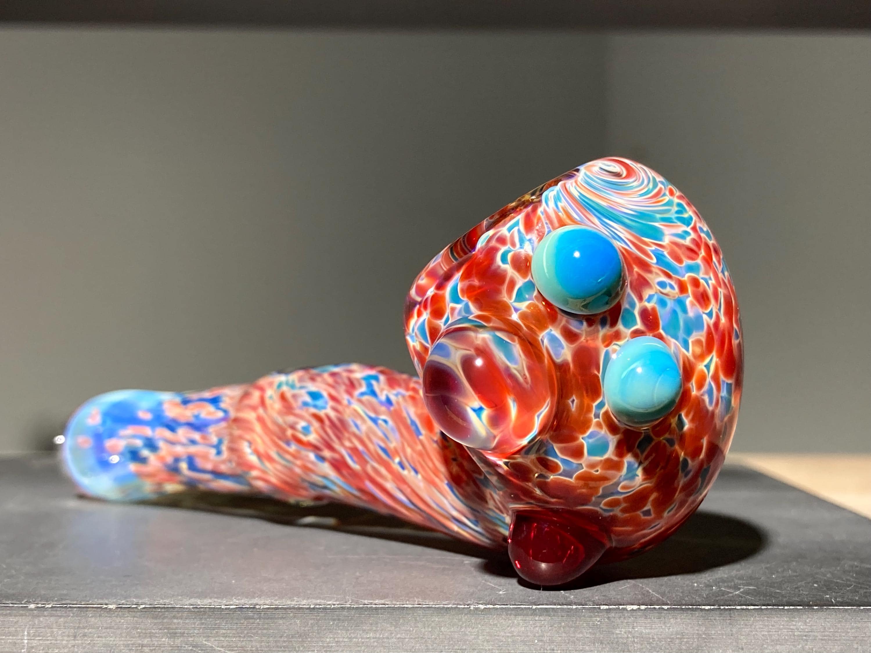 Silver Red Chameleon Pocket Sherlock Extra Thick Glass Pipe / Unique Glass Pipes  / Red Earth Tones / Silver Aqua Blue Green / JappeGlass