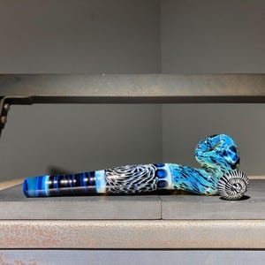 Hand Blown Sherlock Glass Pipe 7.5", Large Heady Pipes, Opalescent Fade to Black and White, Cane Implosion Marble, JappeGlass