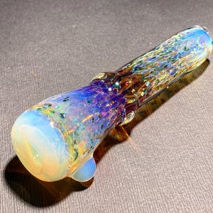 Moonstone Opaline Chillum Glass Pipe One Hitter // Color Change Pipe Crushed Alien Tech // Silver Unobtainium & Amber Purple // JappeGlass