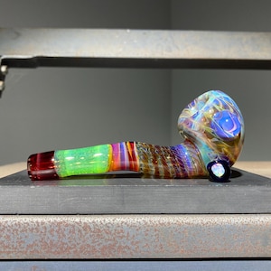 Compact Sherlock Glass Pipe 4.75&quot; / Opal / Lokis Stardust Cane / Slyme Green / Orange Elvis / Green Amber Purple / Heady Layers / JappeGlass